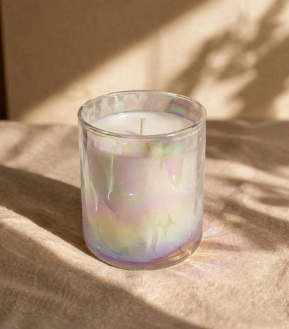 Duftkerze im Glas Glamour Pink Perlmutt Regenbogen-Effekt 200 ml Handgegossen