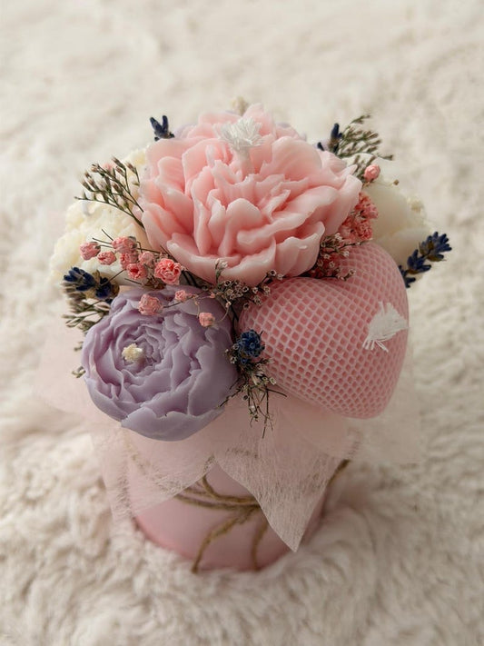 Blumenstrauß aus Kerzen mit Trockenblumen, Geschenk, 12x13 cm, Raps-Wachs