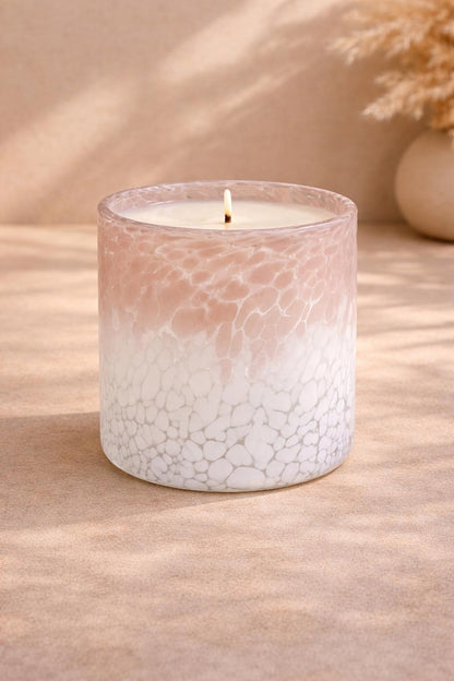 Duftkerze im Glas Rosa Weiß Pastell, Handgegossene Kerze im Designglas, 390 ml, 95x105 mm Home Decor