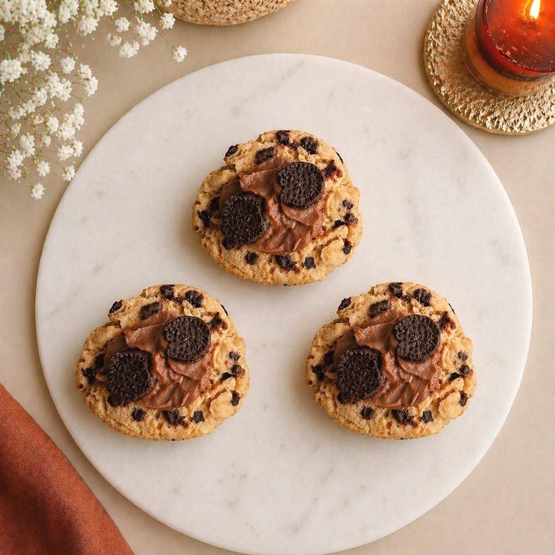 Red Velvet Cookie Kerze, Chocolate Chips Cookie Kerze, Realistische Dessert Deko aus Rapswachs, 8x4 cm