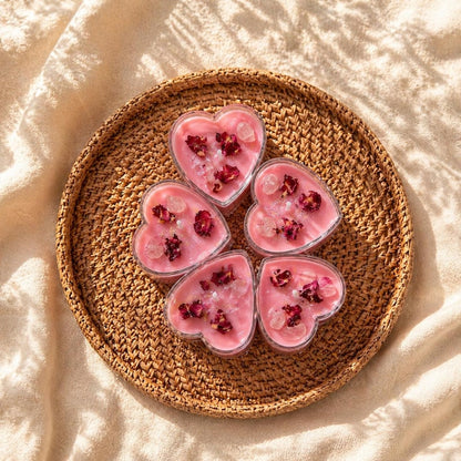 5er Set Rosen-Teelichter Herzform mit Rosenquarz