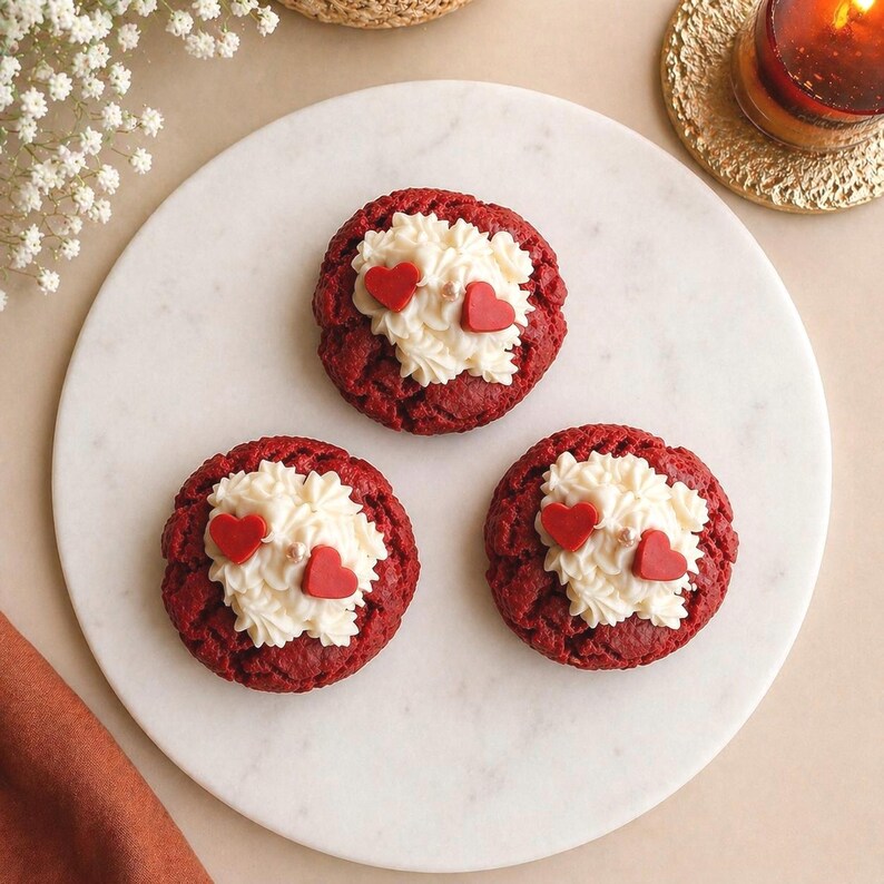 Red Velvet Cookie Kerze, Chocolate Chips Cookie Kerze, Realistische Dessert Deko aus Rapswachs, 8x4 cm