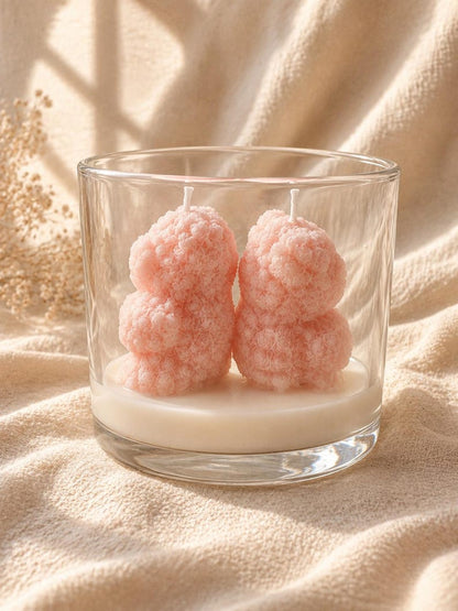 Rapswachs Kerze im Glas mit Holzdeckel – Rosenbären in Pastell – Deko Geschenk