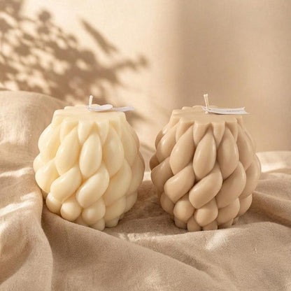 Knoten Kerze Creme Beige 9 cm x 6 cm Handgegossene Designkerze