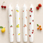 4er-Set Stabkerzen mit Fruchtmotiven – Handbemalt, Stearin, Weiß mit bunten Akzenten