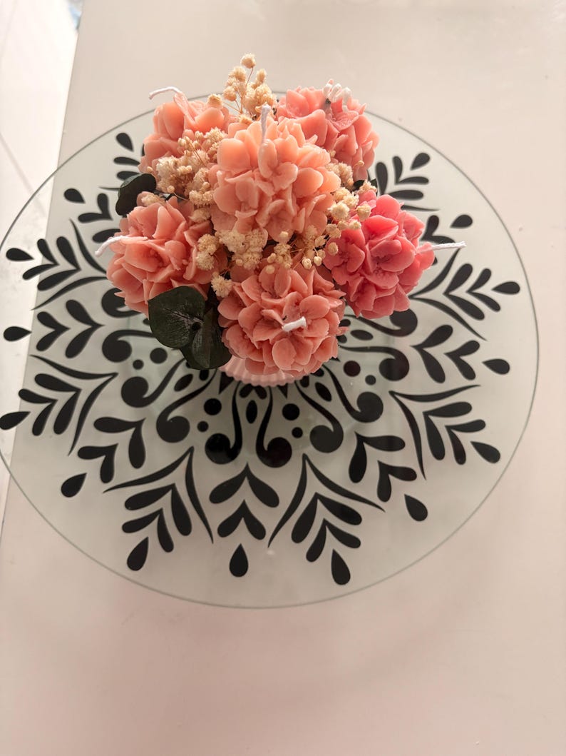 Hortensien Duftkerze im Keramiktopf – Handgefertigte Blumenkerze