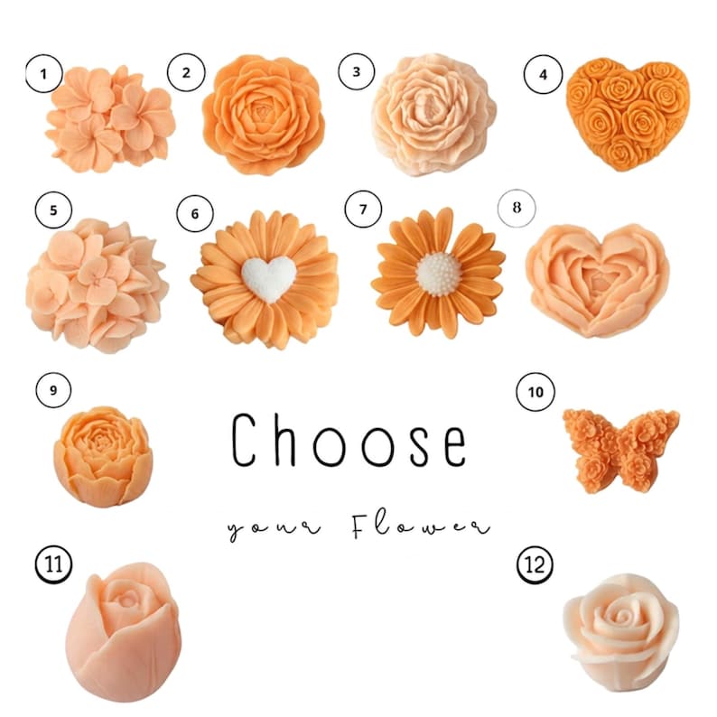 Pastellorange Kerzenblumenstrauß mit 15-22 Wachsblumen in Geschenkbox 12 cm