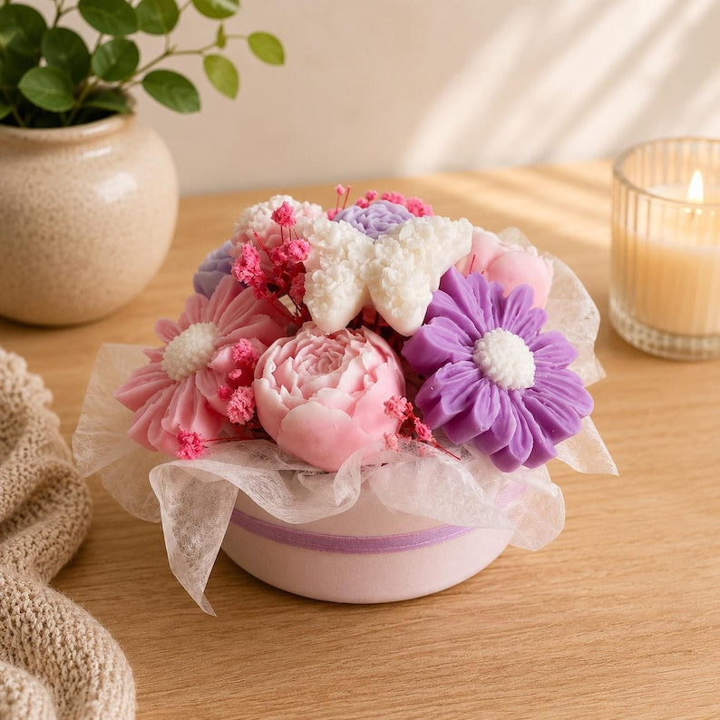 Duftender Sojawachsblumenstrauß in Dekotopf, handgefertigt, wiederverwendbar