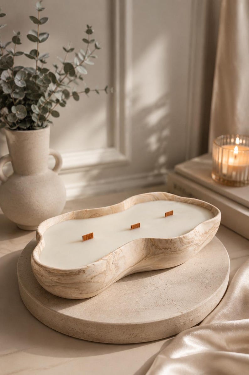 Jesmonite Sojawachs Kerze mit Holzdochten | Aesthetic Home Decor