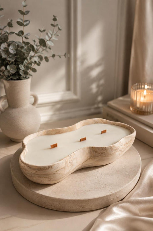 Jesmonite Sojawachs Kerze mit Holzdochten | Aesthetic Home Decor