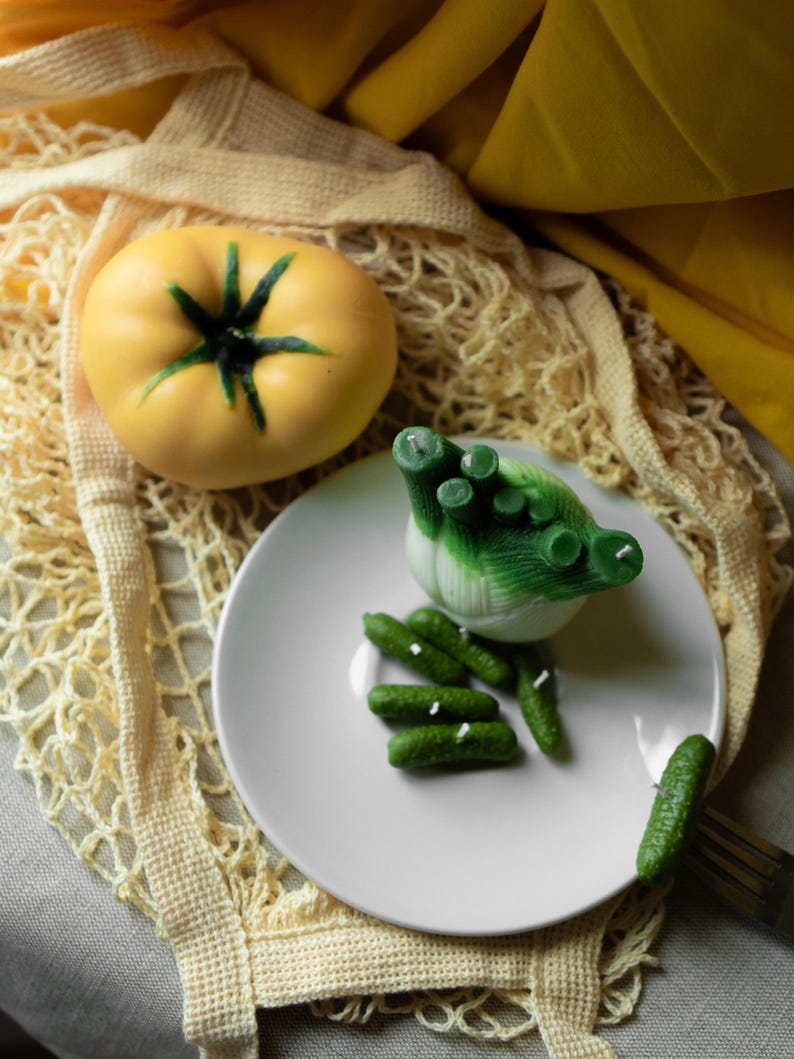Sojawachs Gemüsekerzen-Set, Tomate-Fenchel-Gurke, Kunstdekor Küchengeschenk