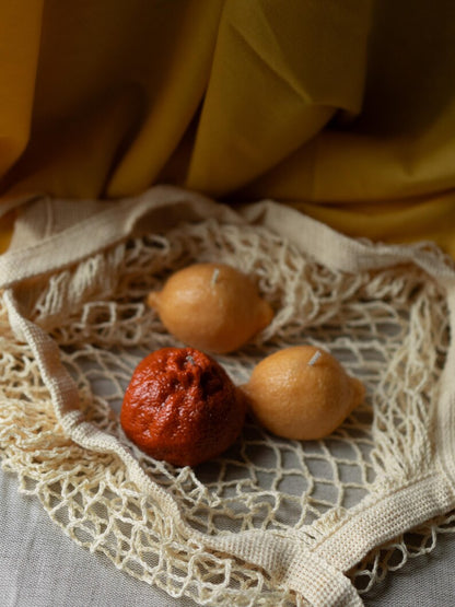 Zitrusförmige Kerzen, Zitrone und Blutorange, Soja-Olivenwachs, 65 g, Deko