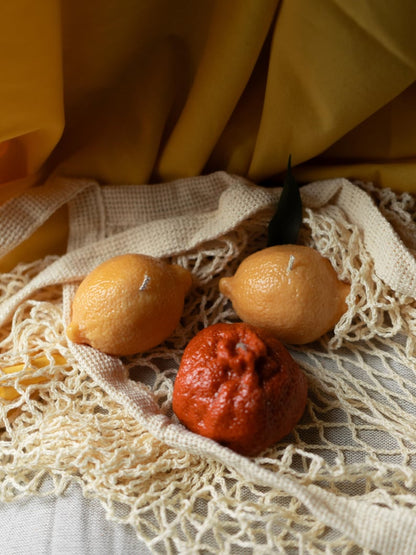 Zitrusförmige Kerzen, Zitrone und Blutorange, Soja-Olivenwachs, 65 g, Deko