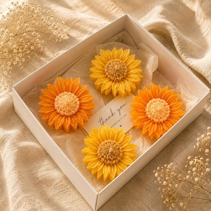 4er Set Sojawachs Sonnenblumen Kerzen, Schwimmkerzen, Sommerdeko