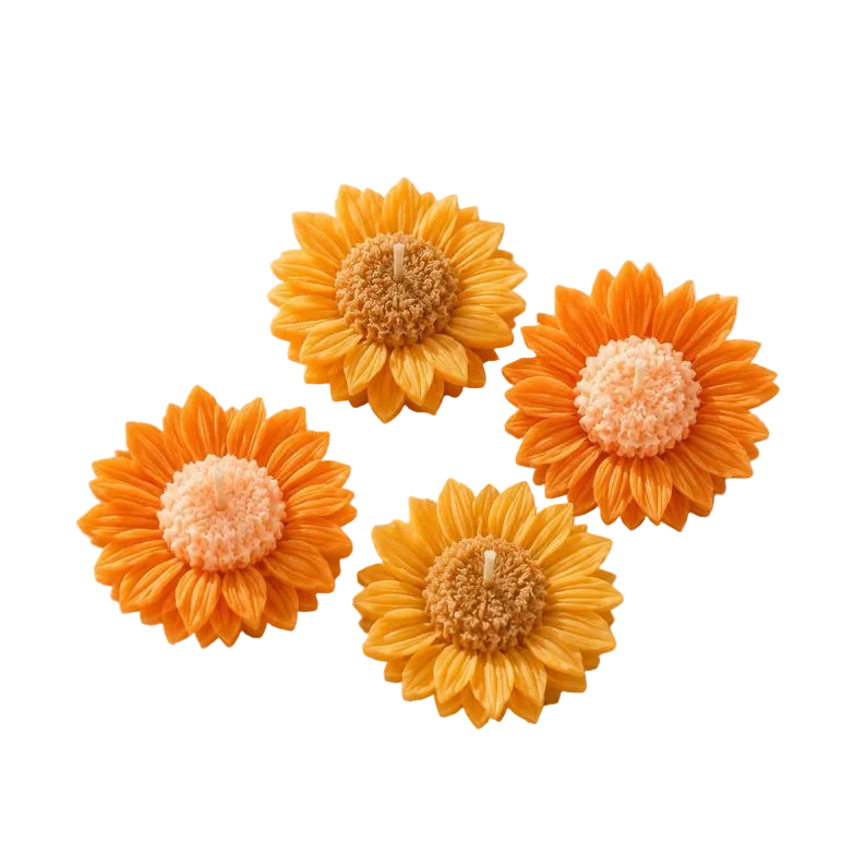4er Set Sojawachs Sonnenblumen Kerzen, Schwimmkerzen, Sommerdeko