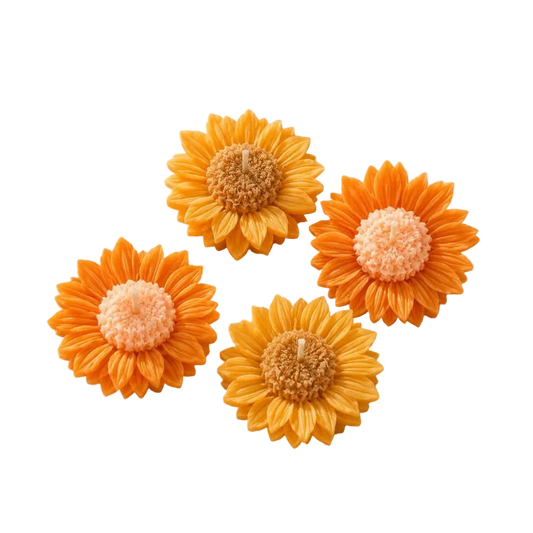 4er Set Sojawachs Sonnenblumen Kerzen, Schwimmkerzen, Sommerdeko
