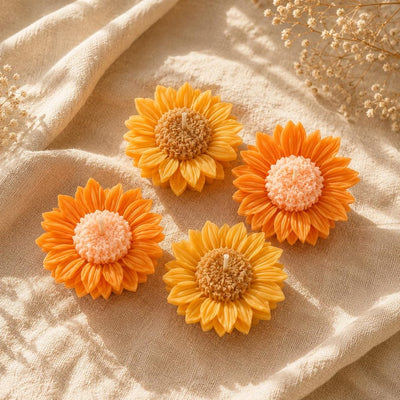 4er Set Sojawachs Sonnenblumen Kerzen, Schwimmkerzen, Sommerdeko