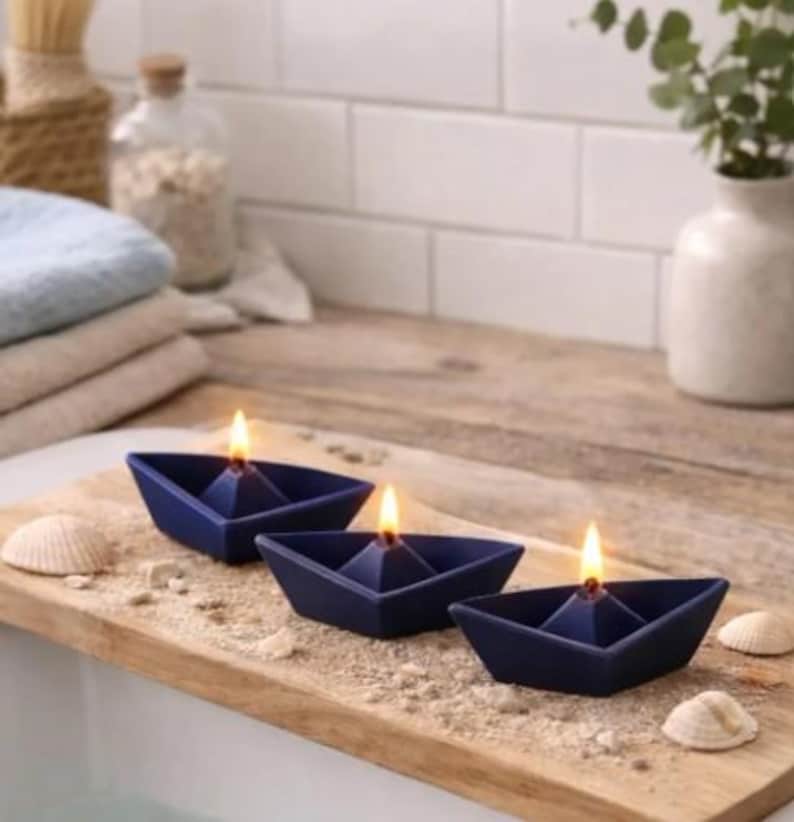 Schiffchen Kerzen Set, 3 Stück, Schwimmkerzen, Maritime Tischdeko, Minimalistische Kerzen